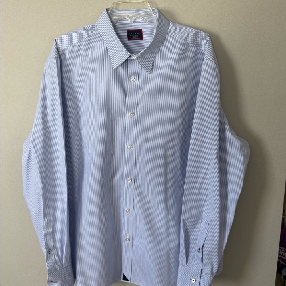 UNTUCKit Wrinkle Free Cotton Dress Shirt XXL Blue Stripe Button Up Down